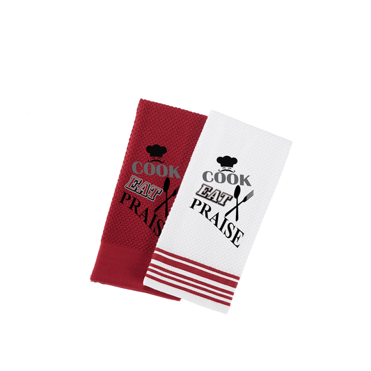 Cook Eat Praise Kitchen Towels.   (set of 2)